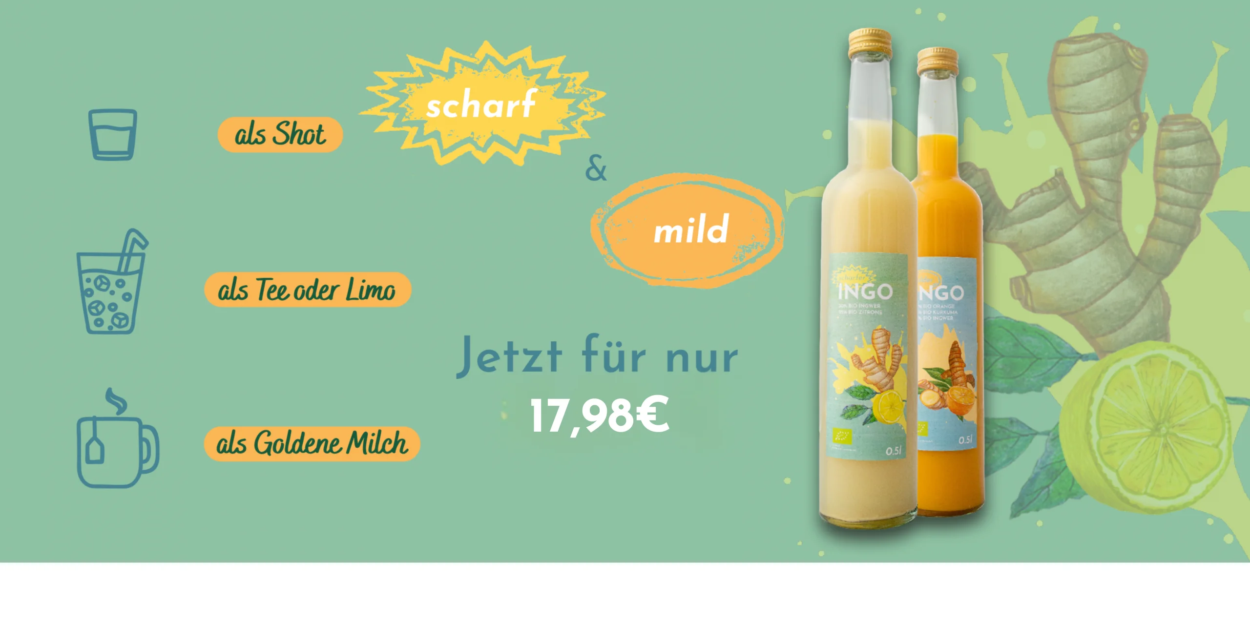 INGO Ingwer Shot scharf und mild: als Shot, Tee oder Goldene Milch